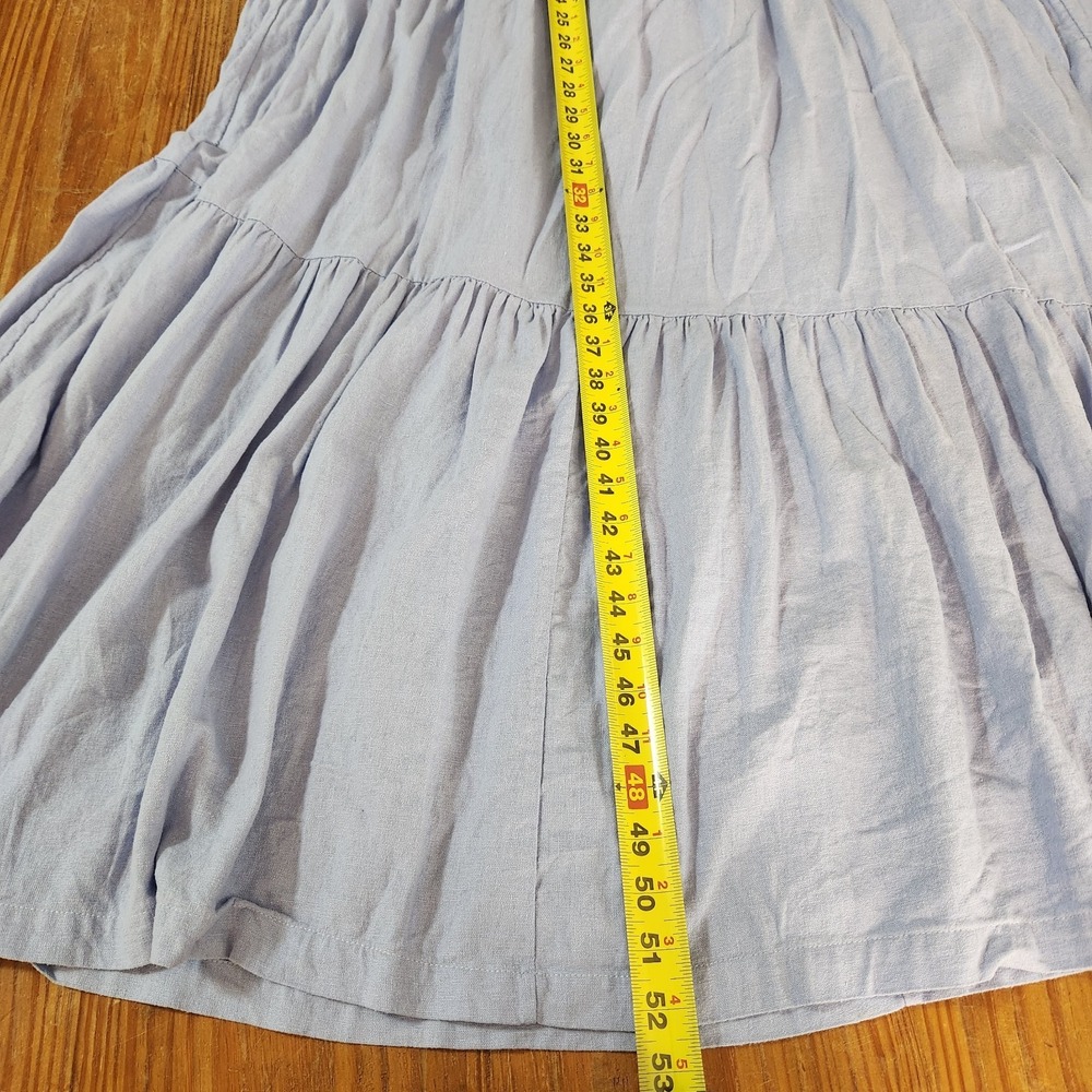 Abercrombie & Fitch Linen Blend Maxi Dress Lrg Blue Asymmetric Tiers Adjustable - Picture 8 of 13